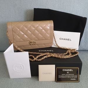 SOLD Chanel Boy O-Mini WOC patent leather bag